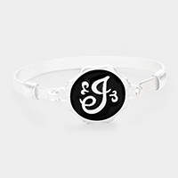 -J- Acrylic Initial Monogram Metal Disc Hook Bracelet