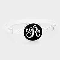 -R- Acrylic Initial Monogram Metal Disc Hook Bracelet