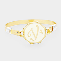 -V- Acrylic Initial Monogram Metal Disc Hook Bracelet