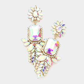 Emerald Cut Stone Accented Dangle Evening Earrings