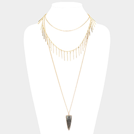 Layered Natural Stone Pendant Necklace