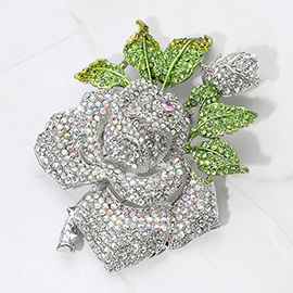 Oversized Crystal Pave Rose Brooch