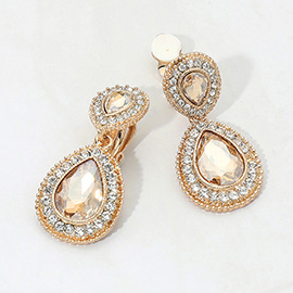 Double Teardrop Link Dangle Evening Clip on Earrings