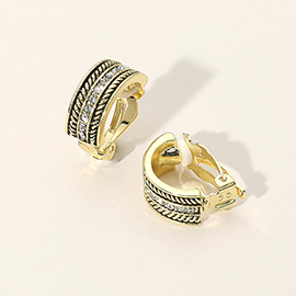 Crystal Embellished Rope Textured Metal Clip on Earrings
