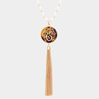 -E- Initial Monogram Pearl Metal Tassel Necklace