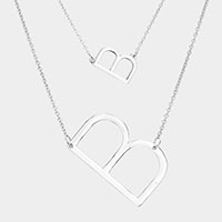 -B- Initial Monogram 2Row Strand Double Detachable Chain Necklace