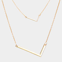 -L- Initial Monogram 2Row Strand Double Detachable Chain Necklace