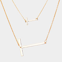 -T- Initial Monogram 2Row Strand Double Detachable Chain Necklace