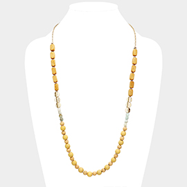 Natural Stone Wood Bead Long Necklace