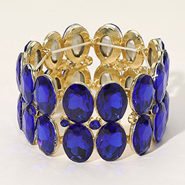 Glass Crystal Oval Stone Cluster Stretch Bracelet