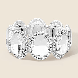 Rhinestone Trim Oval Crystal Stretch Evening Bracelet