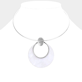 Hollow Round Mother of Pearl Metal Choker Necklace