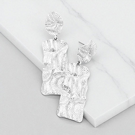 Crumbled Rectangle Metal Post Earrings