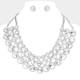Crystal Pave Trim Round Evening Necklace