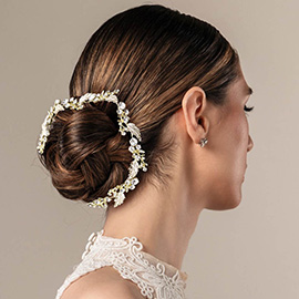 Crystal Round Rhinestone Pave Leaf Vine Hair Comb