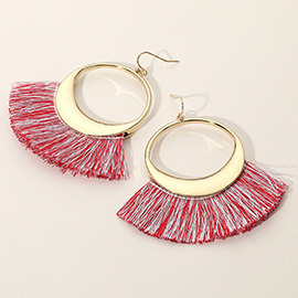 Metal Hollow Round Fan Tassel Dangle Earrings