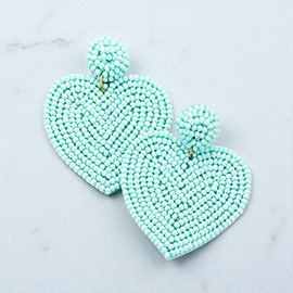 Seed Beaded Heart Drop Earrings