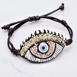 Evil Eye Detail Adjustable Cinch Pull Tie Bracelet
