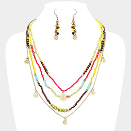 Multi Bead Round Metal Layered Necklace