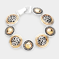 Antique Pattern Embossed Metal Magnetic Link Bracelet