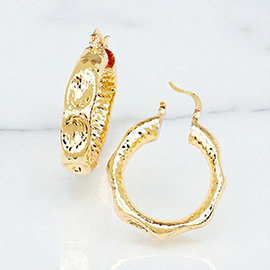 Textured Open Circle Hook Pin Catch Earrings