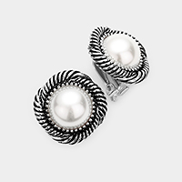 Pearl Metal Trim Clip On Earrings