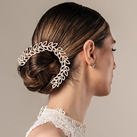 Round Crystal Bead Oval Leaf Bun Wrap Headpiece