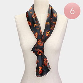 6PCS - Silk Feel Striped Halloween Pumpkin Print Scarf