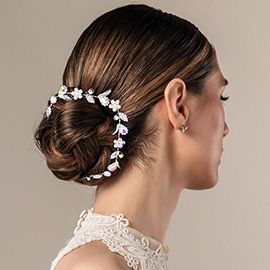 Teardrop Crystal Bead Floral Bun Wrap Headpiece