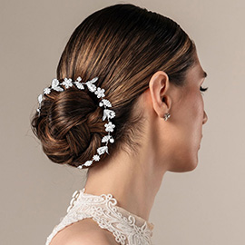 Teardrop Crystal Bead Floral Bun Wrap Headpiece