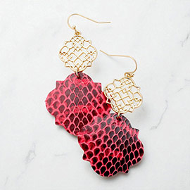 Faux Leather Moroccan Filigree Dangle Earrings