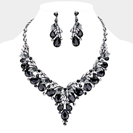 Teardrop Glass Crystal Pearl Vine Evening Necklace