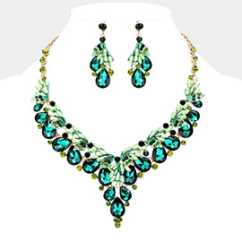 Teardrop Glass Crystal Pearl Vine Evening Necklace 