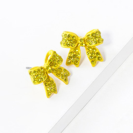 Crystal Rhinestone Pave Bow Stud Earrings