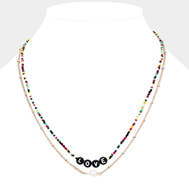 Multi Color Bead Statement Love Pearl Layered Necklace 