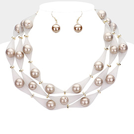 Triple Mesh Tube Pearl Collar Necklace