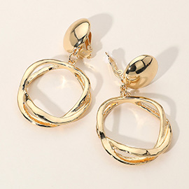 Open Circle Textured Metal Clip On Earrings