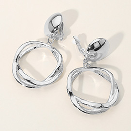 Open Circle Textured Metal Clip On Earrings