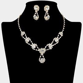 Round Crystal Vine Rhinestone Bib Drop Necklace