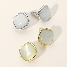 Natural Stone Metal Trim Clip on Earrings
