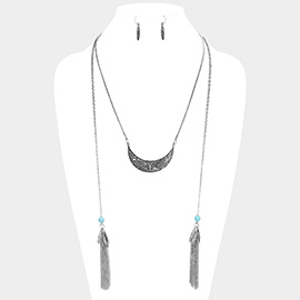 Chain Tassel Patterned Burnished Metal Necklace