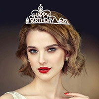 Teardrop Crystal Rhinestone Happy Birthday Tiara