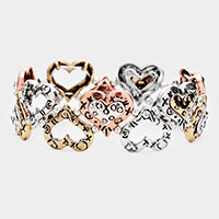 Patterned Metal Heart Stretch Bracelet 