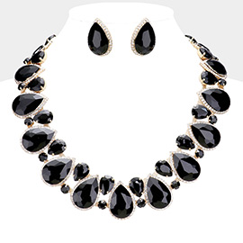 Crystal Rhinestone Trim Teardrop  Collar Evening Necklace