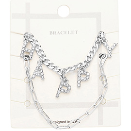 2PCS - HAPPY Rhinestone Embellished Metal Chain Bracelets