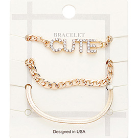 3PCS - CUTE Rhinestone Embellished Metal Chain Bracelets