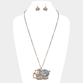 Antique Pattern Elephant Pendant Necklace