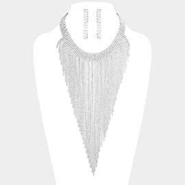 Rhinestone Pave Fringe Choker Necklace