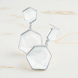 Mother of Pearl Double Hexagon Bead Link Earrings
