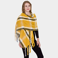 Super Soft Plaid Check Patterned Tassel Oblong Scarf